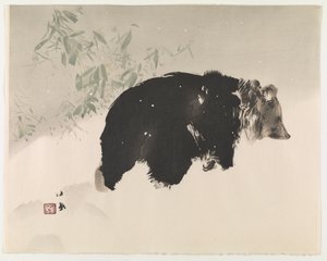Bear In Snow, 1940 (värillinen puupalikkaprintti)